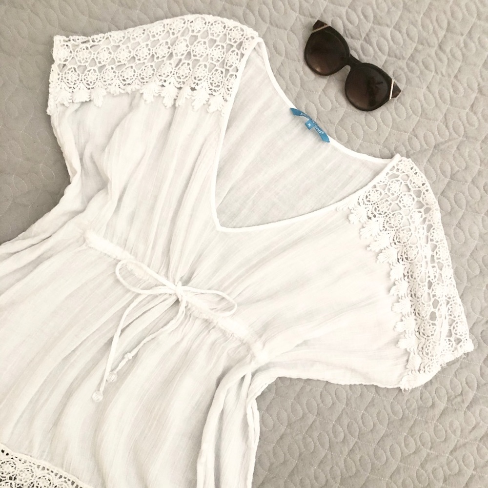 White Swimsuit Coverup with Crochet Detail